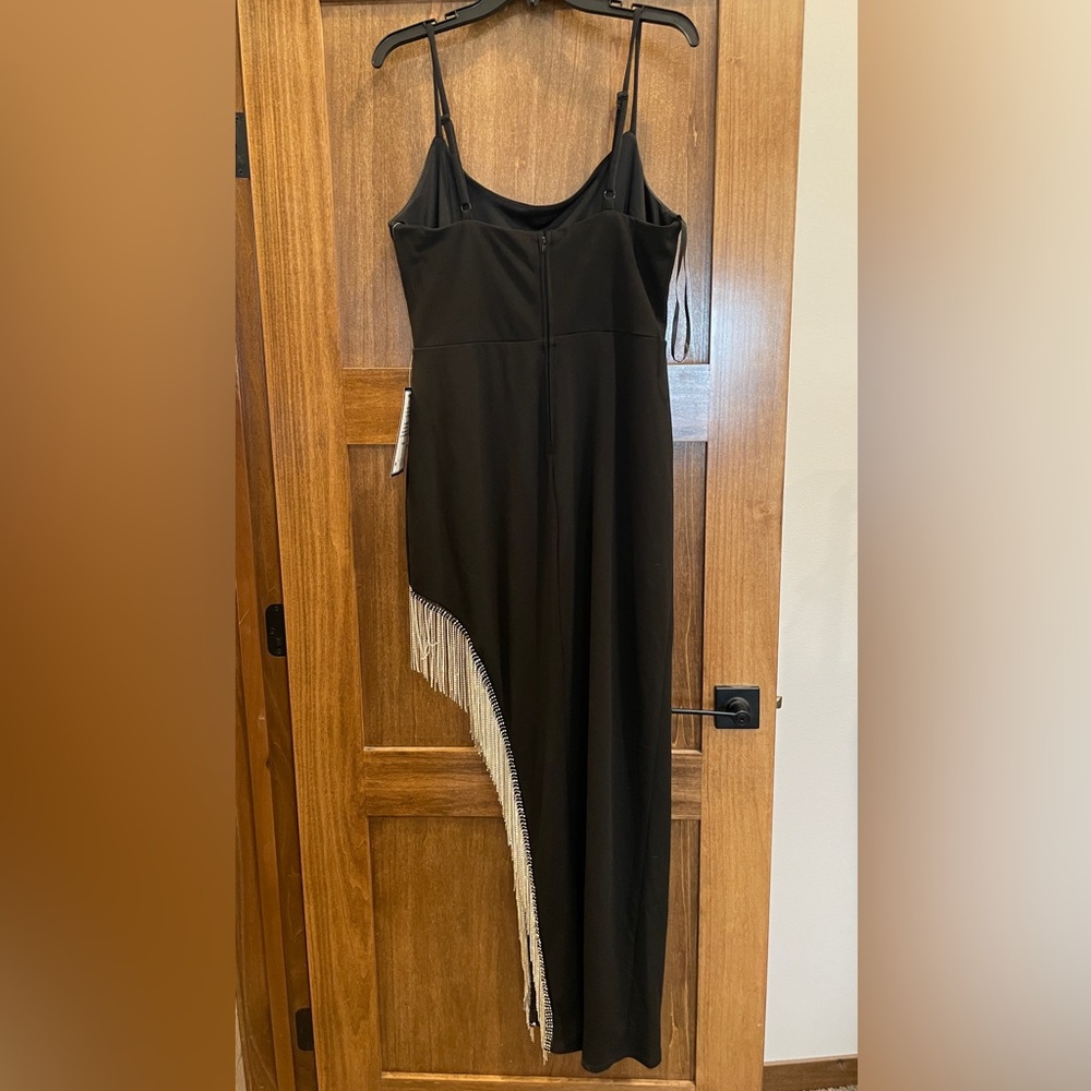 Black Full Length Dress with Rhinestone Fringe - Picture 2 of 4
